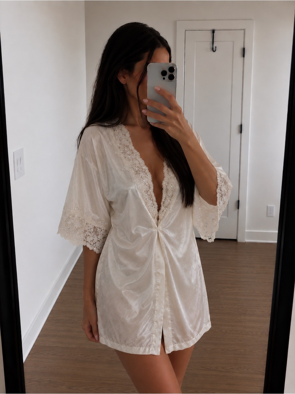 Vintage Victoria's Secret Ivory Satin Lace Sequin
Bridal Robe